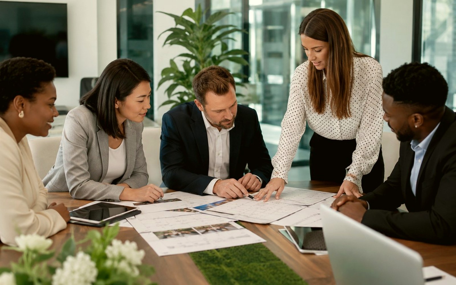 Professionals reviewing event-space options